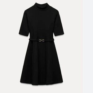 ✨ ZARA Stretch Knit Skater Dress w/ Belt – NEW – Classic Black‎ ✨